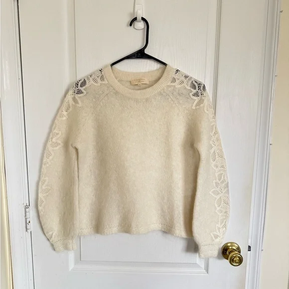 Sezane Cream Lace Detail Sweater - Picture 3 of 8